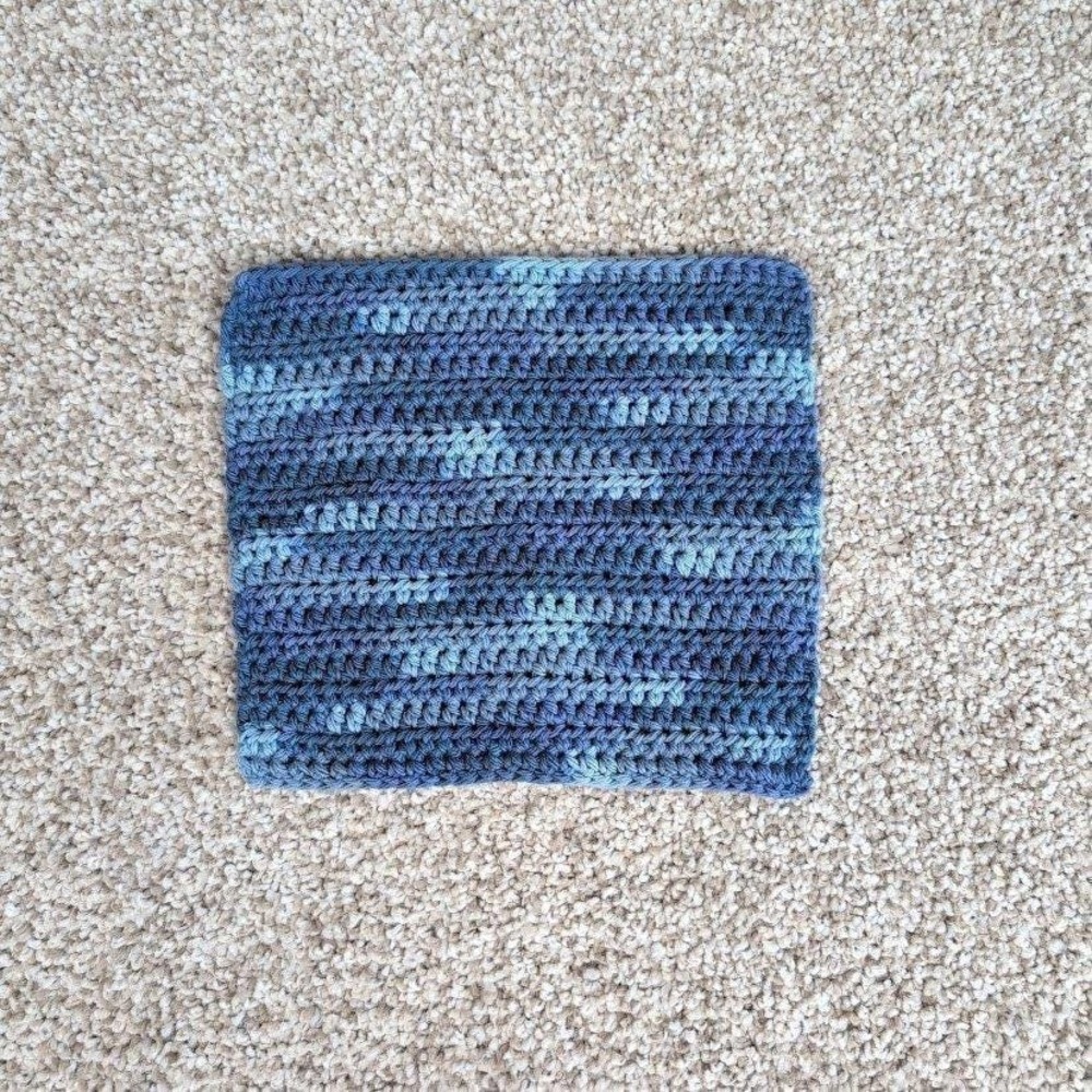 Handmade Crochet‎ Washcloth Face Cloth Blue Camo Variegated Cotton Kitchen Bath